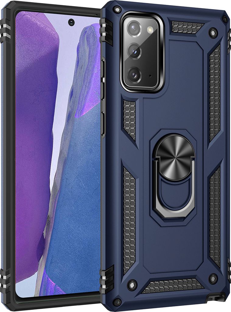 LaimTop Schutzhülle für Samsung Note 20, Dual Layer Robust Militäre Fallschutz Hülle mit Ringhalterung Ständer für Samsung Galaxy Note 20 Blau