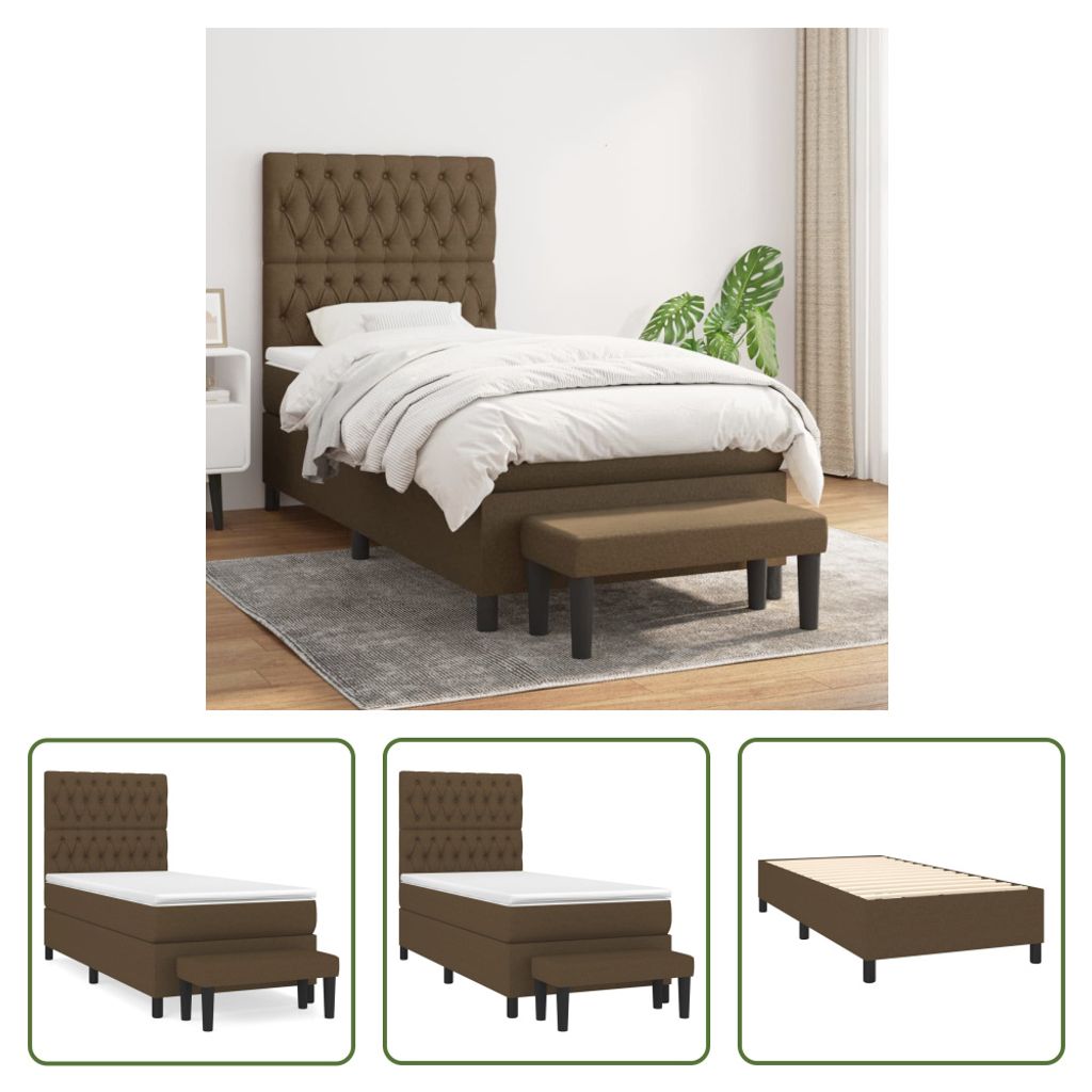 The Living Store Boxspringbett mit Matratze Dunkelbraun 90x190 cm Stoff