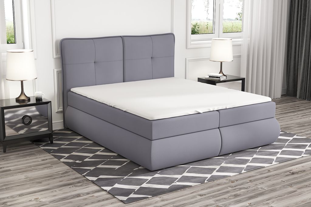 Boxspringbett HEDIN 180 x 200 mit 2 Bettkästen, Bonell-Matratze und Topper. Farbe: Grau