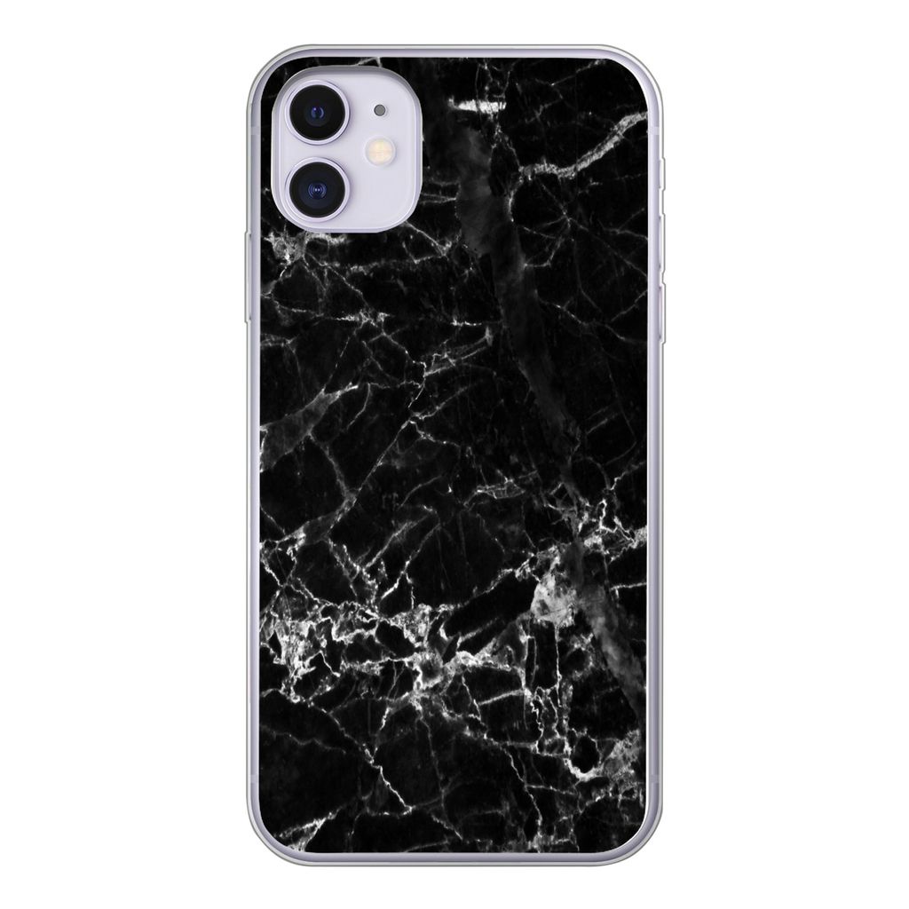 MuchoWow Handyhülle Schutzhülle Hülle für iPhone 11 Marmor - Stein - Schwarz Silikon Softcase Handy Hülle - Handytasche