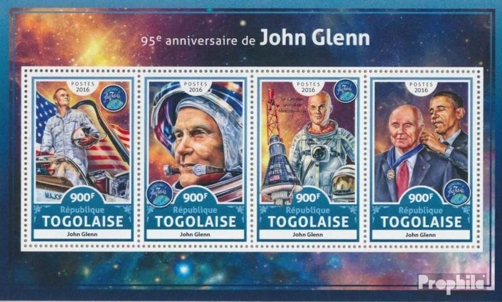 Briefmarken Togo 2016 Mi 7914-7917 Kleinbogen (kompl. Ausgabe) postfrisch John Glenn