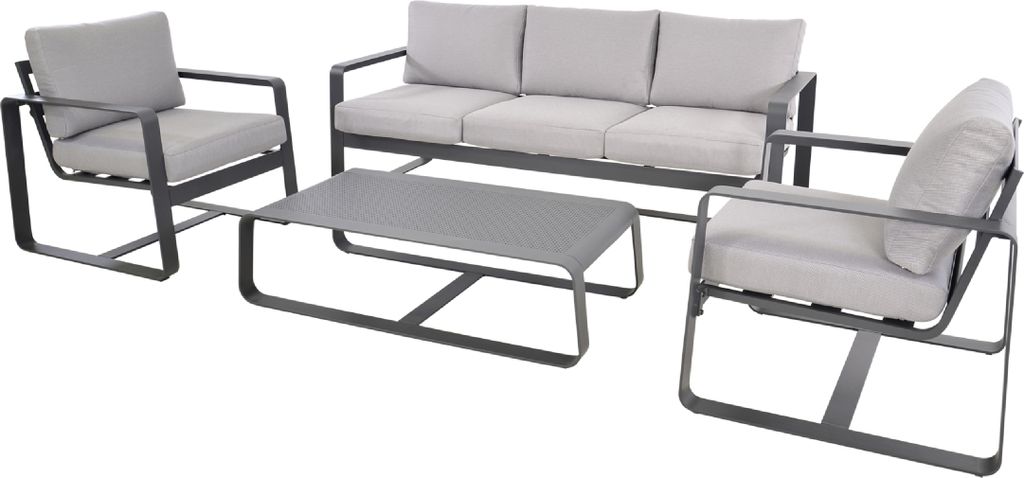 Gartenlounge-Set >BELEZZA< 3-Sitzer, 2 Sessel, Tisch, in Aluminium grau, inkl. Kissen