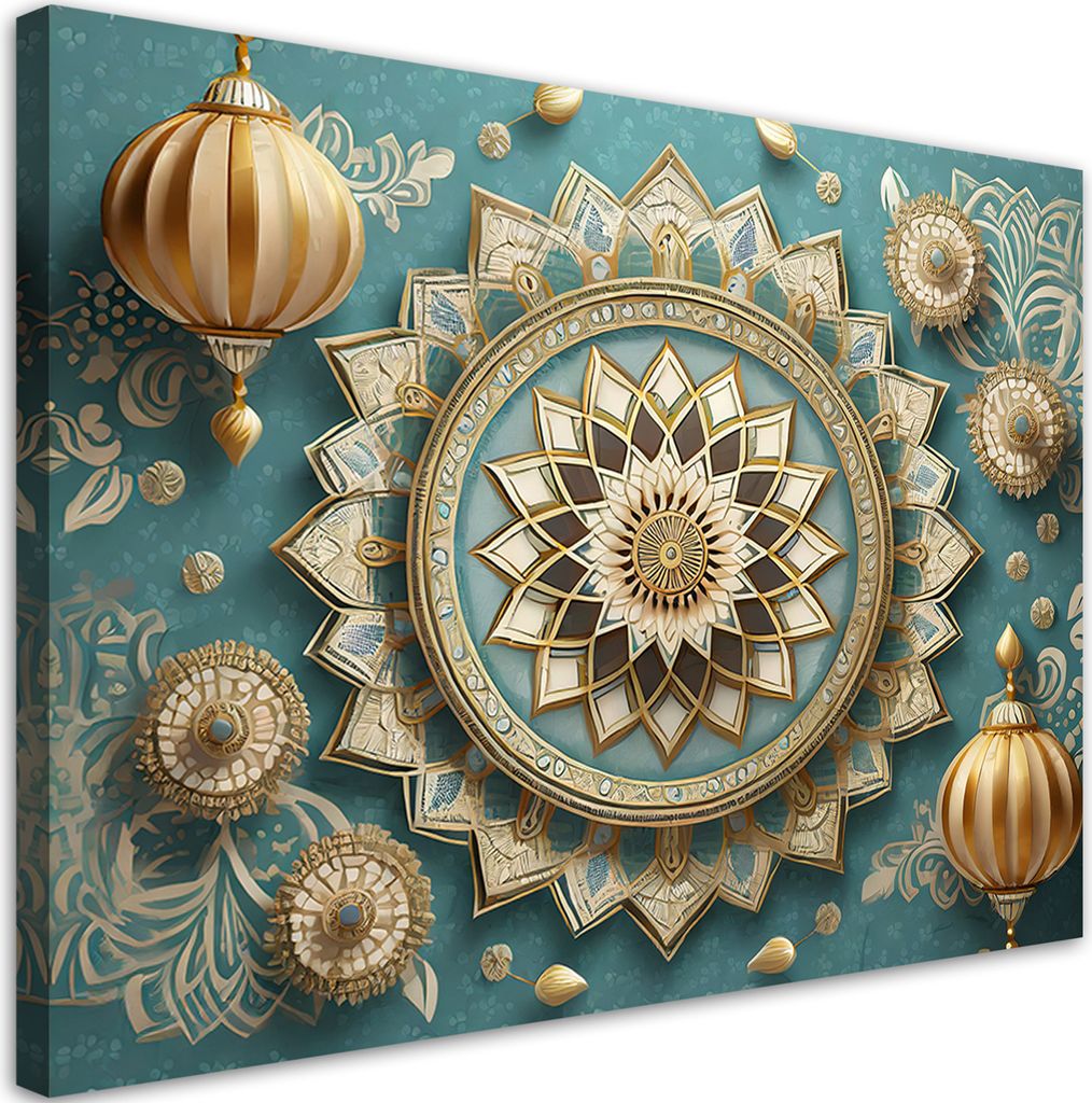 Leinwandbild Mandala Rosette Orientalisch 60x40 Feeby Grün bild für die wand bereit zum aufhängen