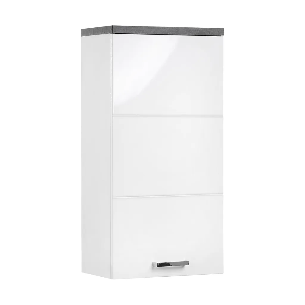 Armoire suspendue 1 porte PRAYA 71 blanc et béton pour rangement mural