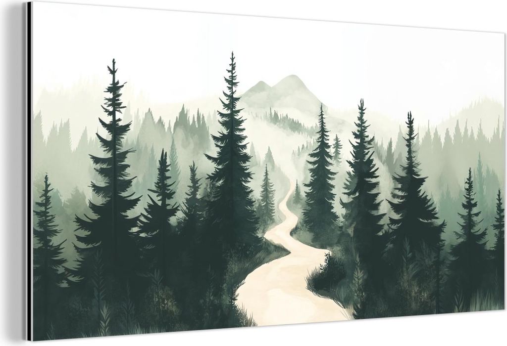 MuchoWow Wanddekoration Metall Metallbild Wandkunst 40x20 cm Pfad - Bäume - Wald - Illustration MuchoWow Aluminium Gemälde - Bild - Aluminium