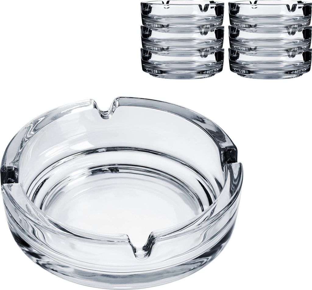6x Aschenbecher aus Glas klassisch transparent Durchmesser Produktbild 