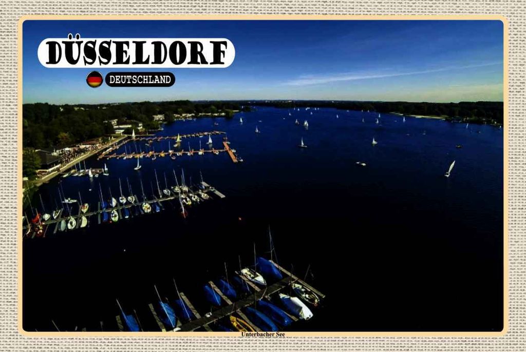 vianmo Holzschild 20x30 cm Düsseldorf Unterbacher See Boot Bildmotiv Reisemotiv Abenteuer Reisen