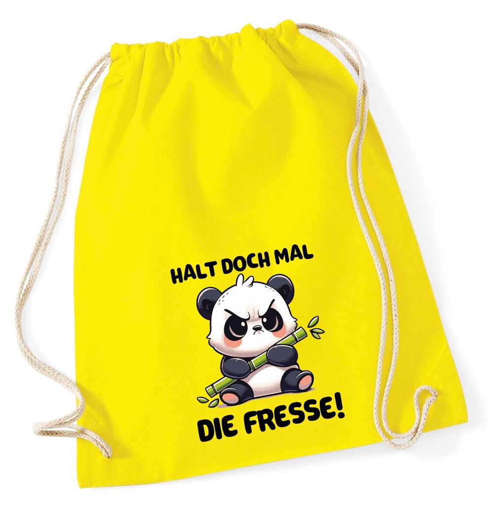 Huuraa Turnbeutel Halt die Fresse grimmiger Panda 12 Liter Yellow Baumwolle Rucksack Geschenkidee