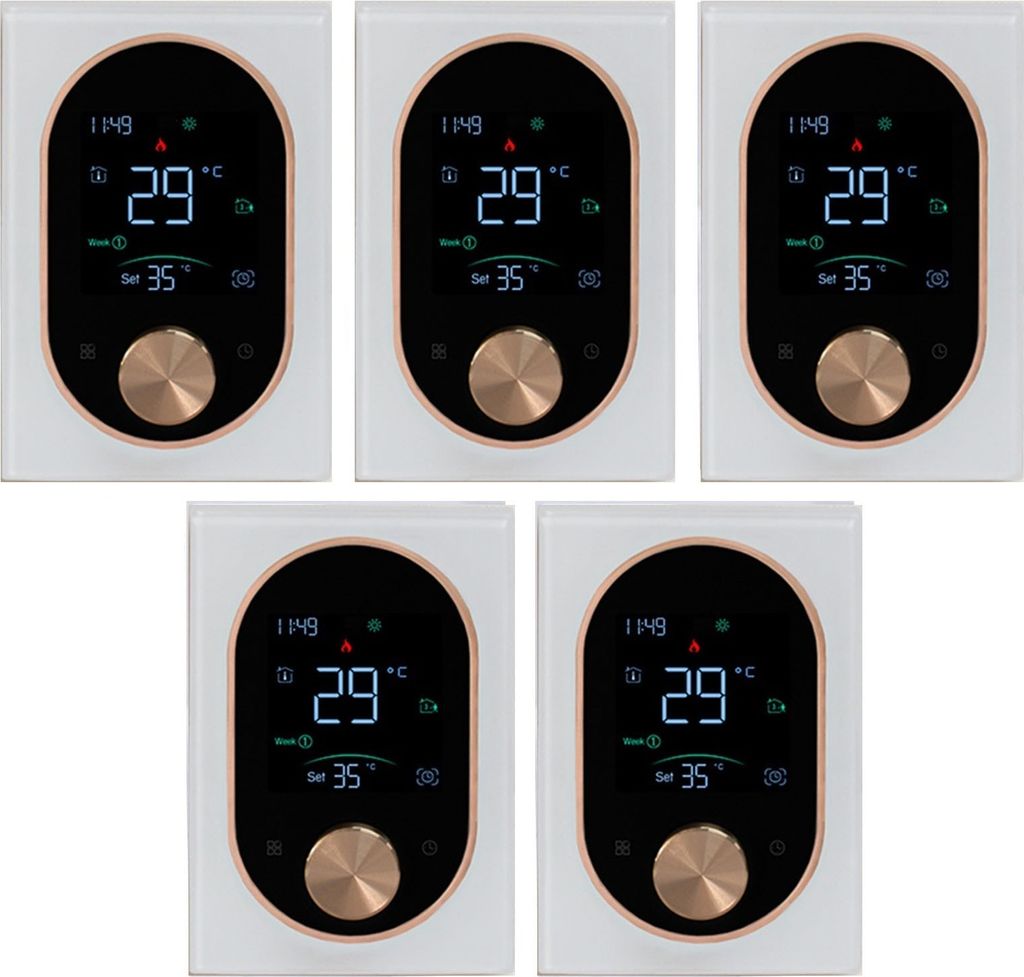 5x Digital Thermostat Smart Raumthermostat fuer Warmwasserbereitung Fussbodenheizung mit VA-Touchscreen, einstellbarem Knopf, 5+1+1 Wochenprogrammi...