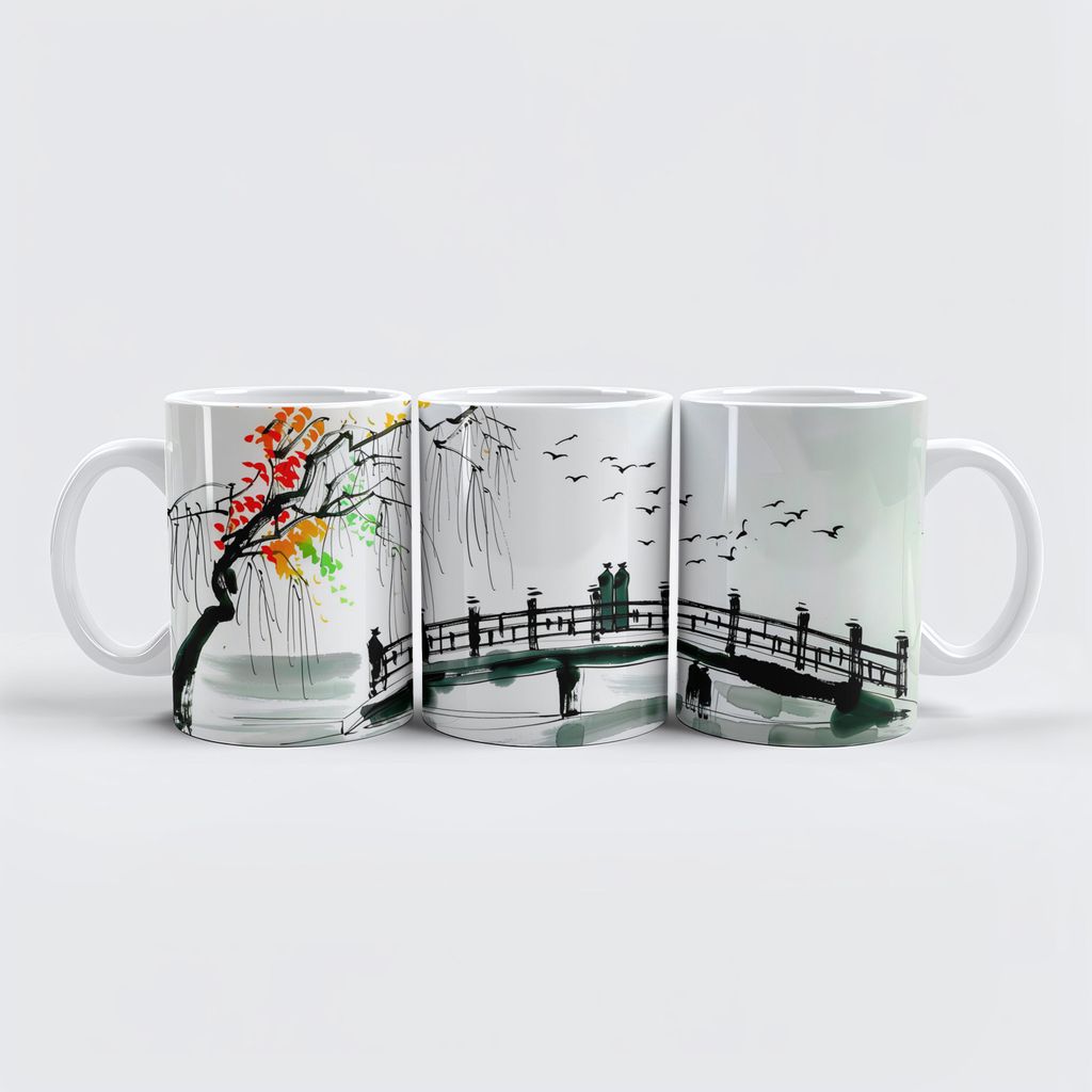 raxxa Premium-Tasse "Bridge by a Pond in a Tranquil Garden"