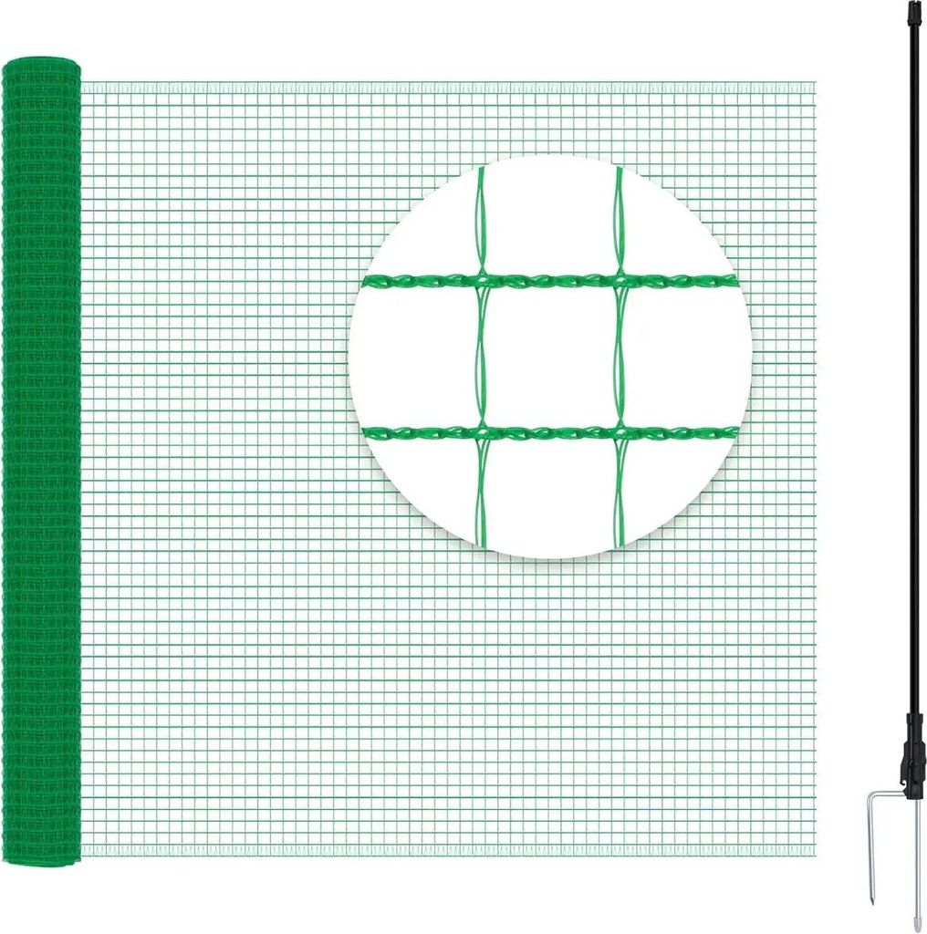 Garten Zaunnetz - Geflügelnetz Absperrnetz - 0,9 x 10 m - Maschen 1,5 x 1,5 cm - PE 53 g/m² - Umweltfreundlich - Für Hühner Hund Kaninchen - Grün