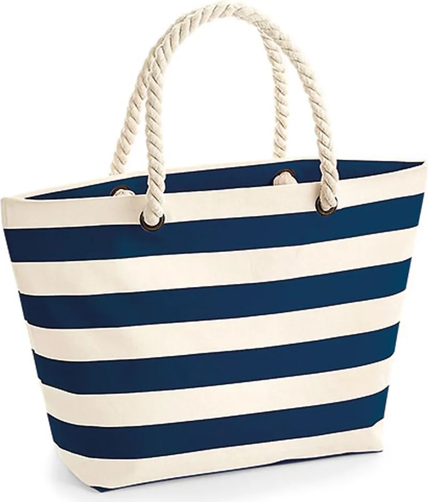 Westford Mill W680 | Nautical Beach Bag 56 x 35 x 18 cm - Colore: Natural/Navy - Taglia: One Size