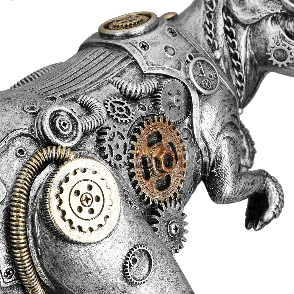 Objet Déco Dinosaure Steampunk Argent 40cm pour Bureau et Salon Chic