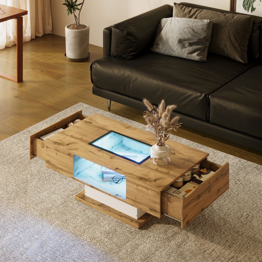 Abrihome Couchtisch mit Zwei Schubladen und Farbwechselndem Produktbild 