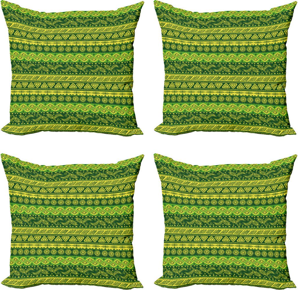 ABAKUHAUS Mexican drucken Kissenbezug Set (4 Stück), Oriental Hand gezeichnet, Moderner Doppelseitiger Digitaldruck, 50 cm x 50 cm, Yellow Jägerg...