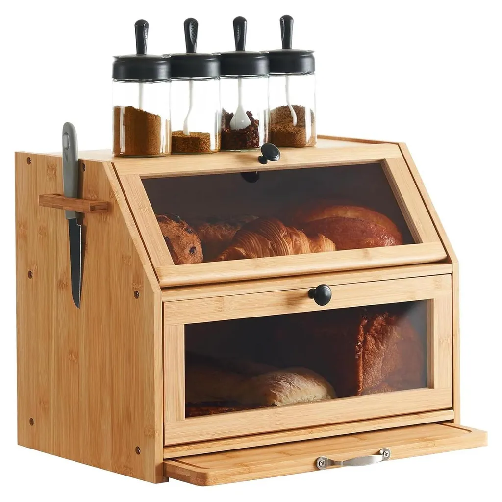 Portapane Eco in Legno di Bambù con Tagliere - 39x26x32,5 cm Naturale