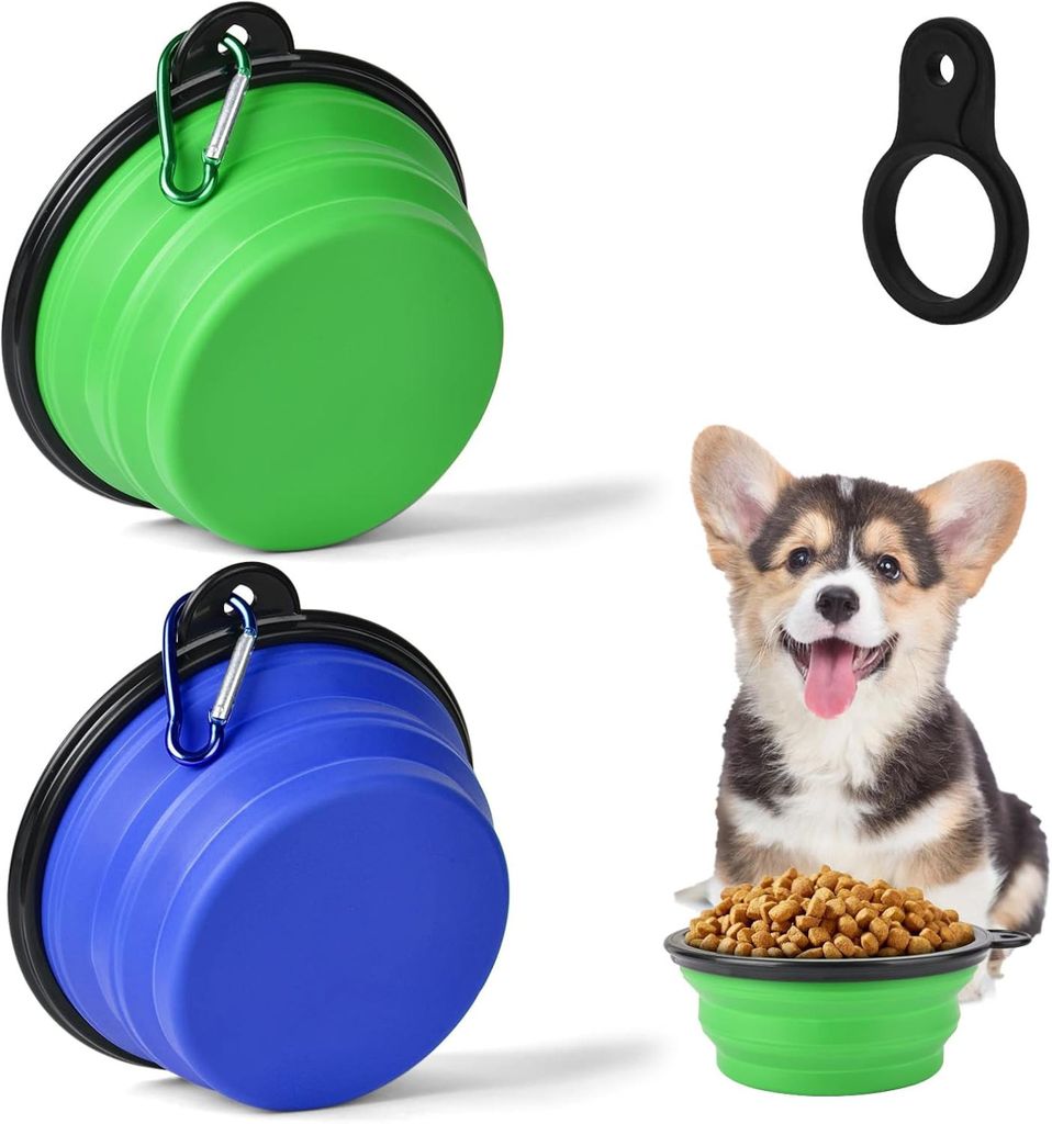 Hunden?pfe, 2 Stš¹ck,Faltbare Hunden?pfe mit Flaschentr?ger mit Karabiner, Faltbar Reisenapf Napf fš¹r Hunde und Katzen, fš¹r Haustiere Gassi...