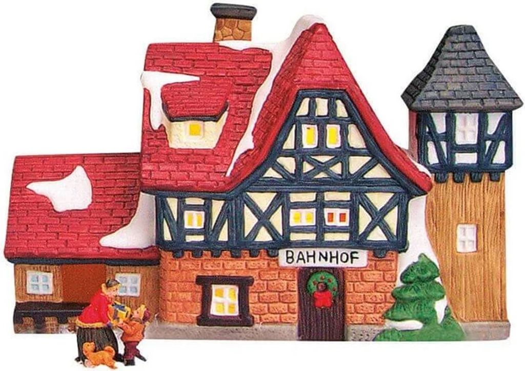 Wurm -Windlicht Haus Teelichthaus Alter Bahnhof aus Porzellan, B20 x T9 x H13 cm