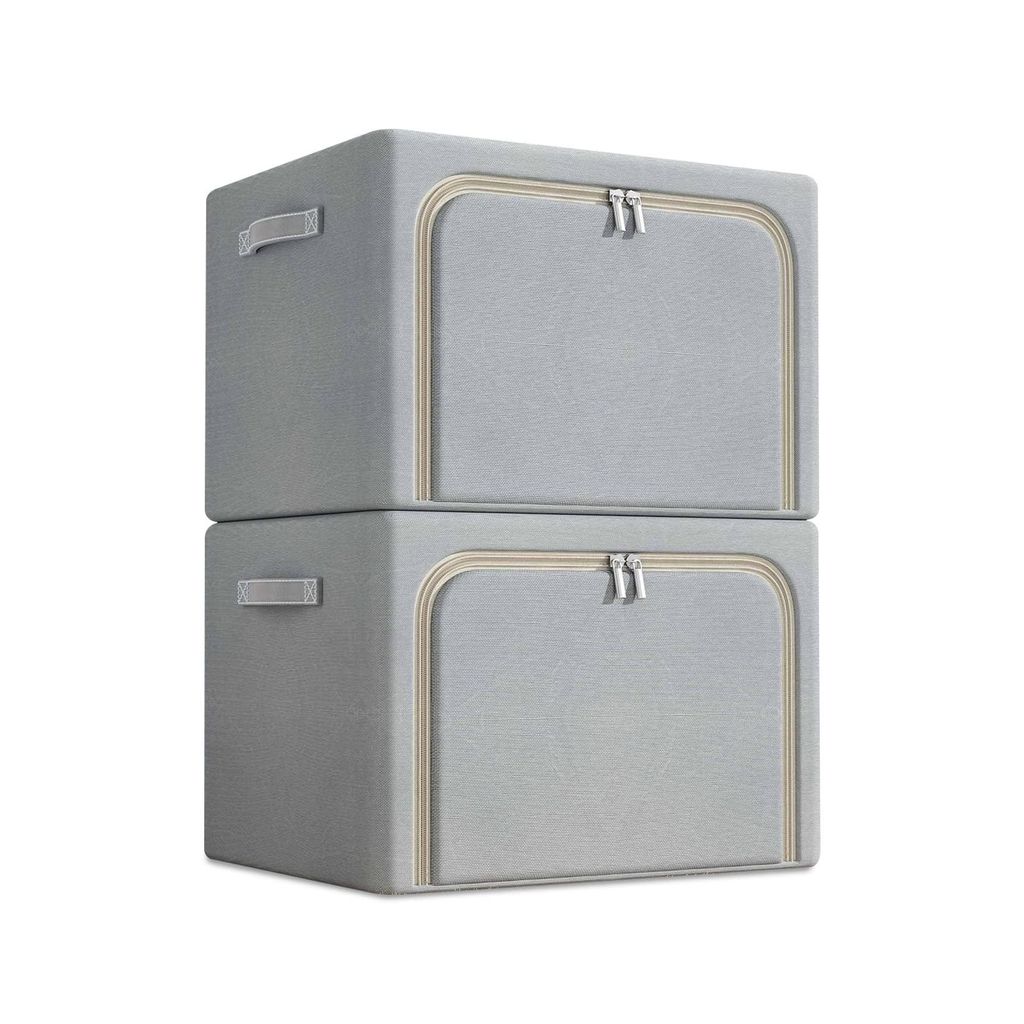 2er-Set Aufbewahrungsbox aus Oxford-Gewebe, wasserdicht, Faltbare, 100L, Fächer, für Kleidung & Schrank, Ohne Sichtfenster, Hellgrau
