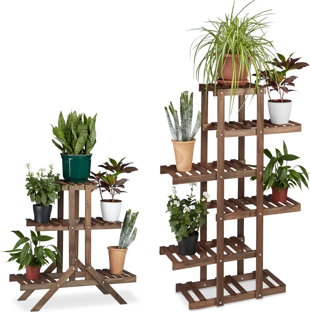 Support de Fleurs à Étages - Étagère à Plantes en Métal Noir - Lot de 2