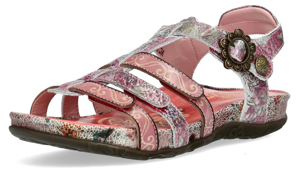 Laura Vita Damen Sandalette Blumenschnalle Spannriemchen Leder LILOO 42, Größe:39 EU, Farbe:Rosa