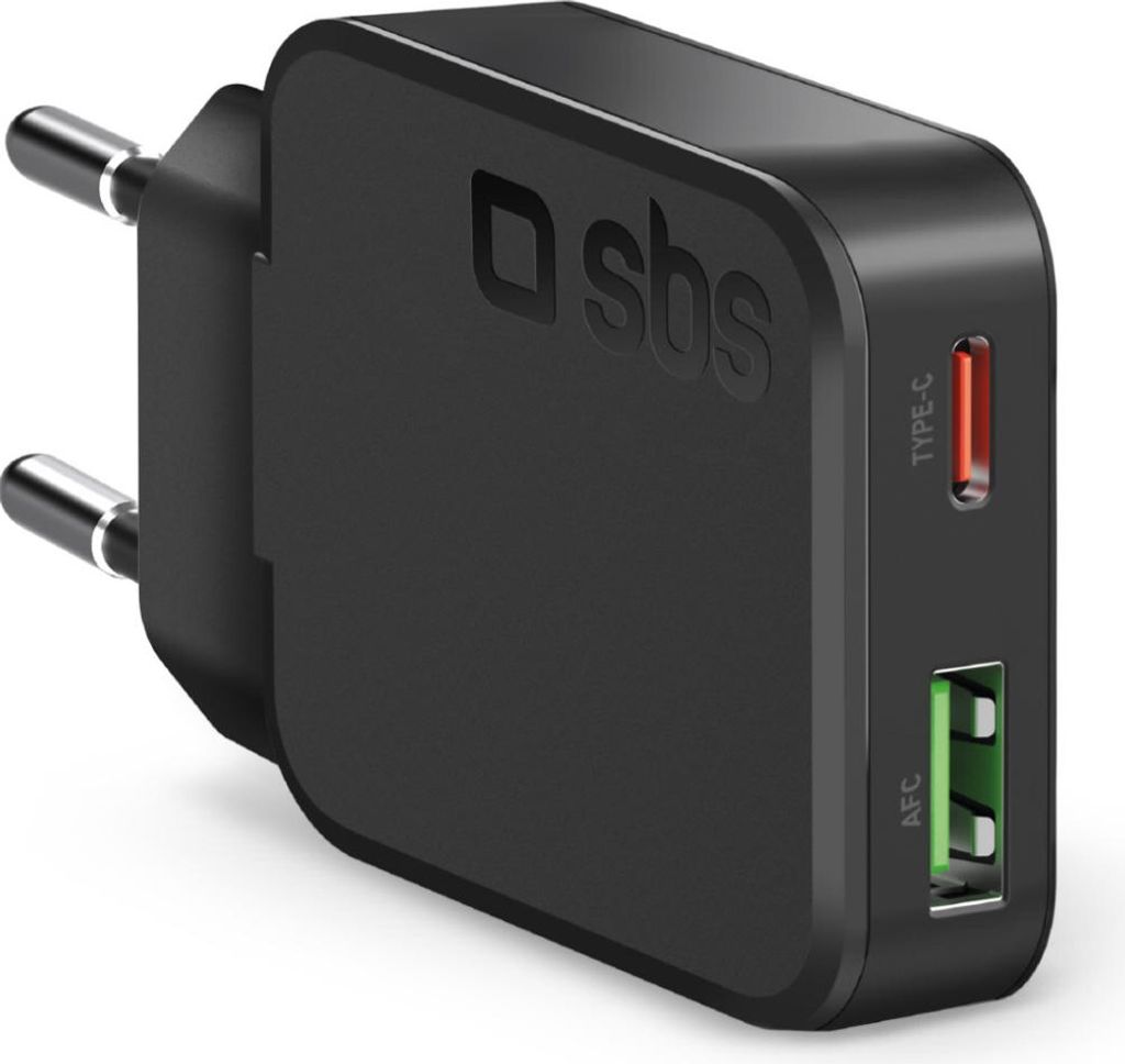 SBS Wall Charger Slim 45W schwarz USB-C sowie USB-A Anschluss