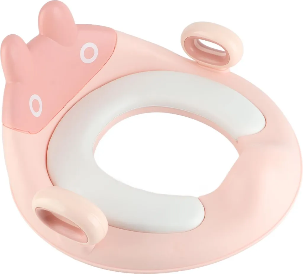 Réducteur de toilette enfant rose avec poignées et assise confortable