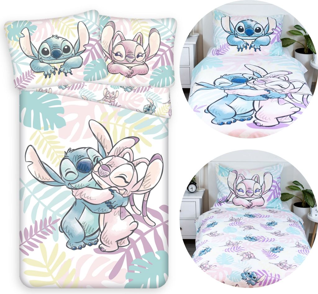 DISNEY Stitch Andzia TWO-SIDED, Kinderbettwäsche-Set aus Baumwolle mit Reißverschluss, 100% BOTH 140x200cm+50x70cm