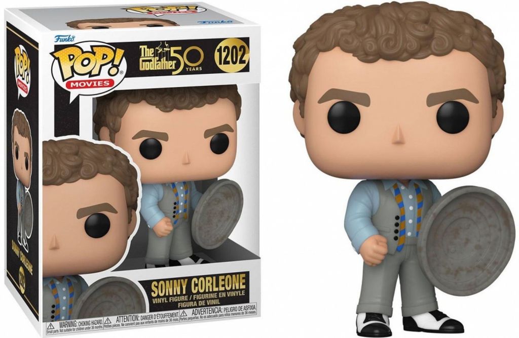 A Funko Pop! vinyl figure of Sonny Corleone from The Godfather, displayed next to its packaging.