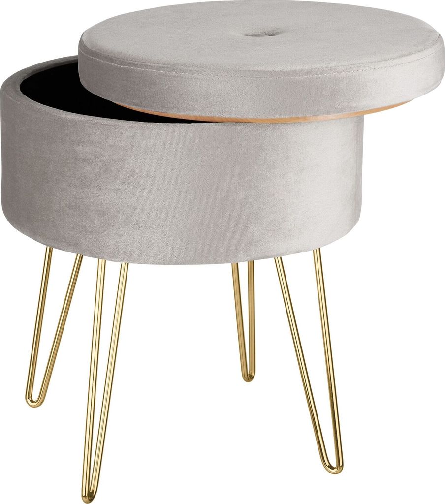 tectake® Sitzhocker mit Stauraum Ava in Samtoptik Produktbild 