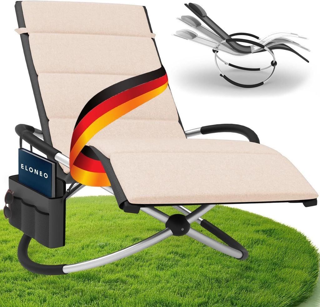 ELONEO Schaukelliege Outdoor mit Tasche, Relaxliege bis 180kg, Schaukelsessel Outdoor, Liegestuhl wetterfest, Sonnenliege, anthrazit / creme