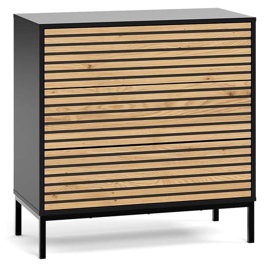 Kommode Eliza, Schwarz/Eiche, 80 x 81,2 cm, 2 Schubladen