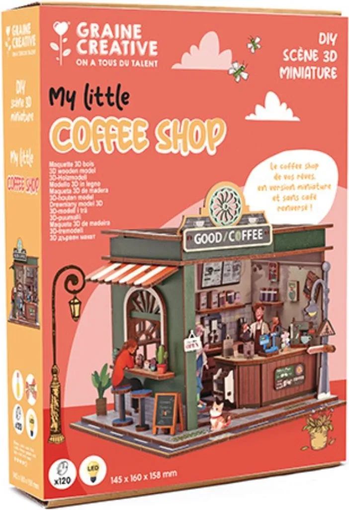 Maquette en bois miniature Coffee Shop à construire - Modèle DIY 295pcs