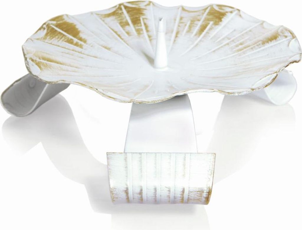 INNA-Glas Metall Kerzenständer Raquel mit Dorn, für Kerzen Ø10 cm, weiß-Gold, Ø14 cm - Kerzen Halter