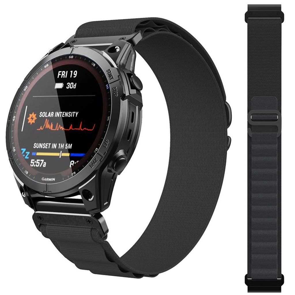 FFO2World Alpine Loop Nylon-Sportarmband 26 mm QuickFit für Garmin Fenix 3–8X, Enduro, Tactix 7 & Epix Pro 51 mm – Robust & leicht – Schwarz
