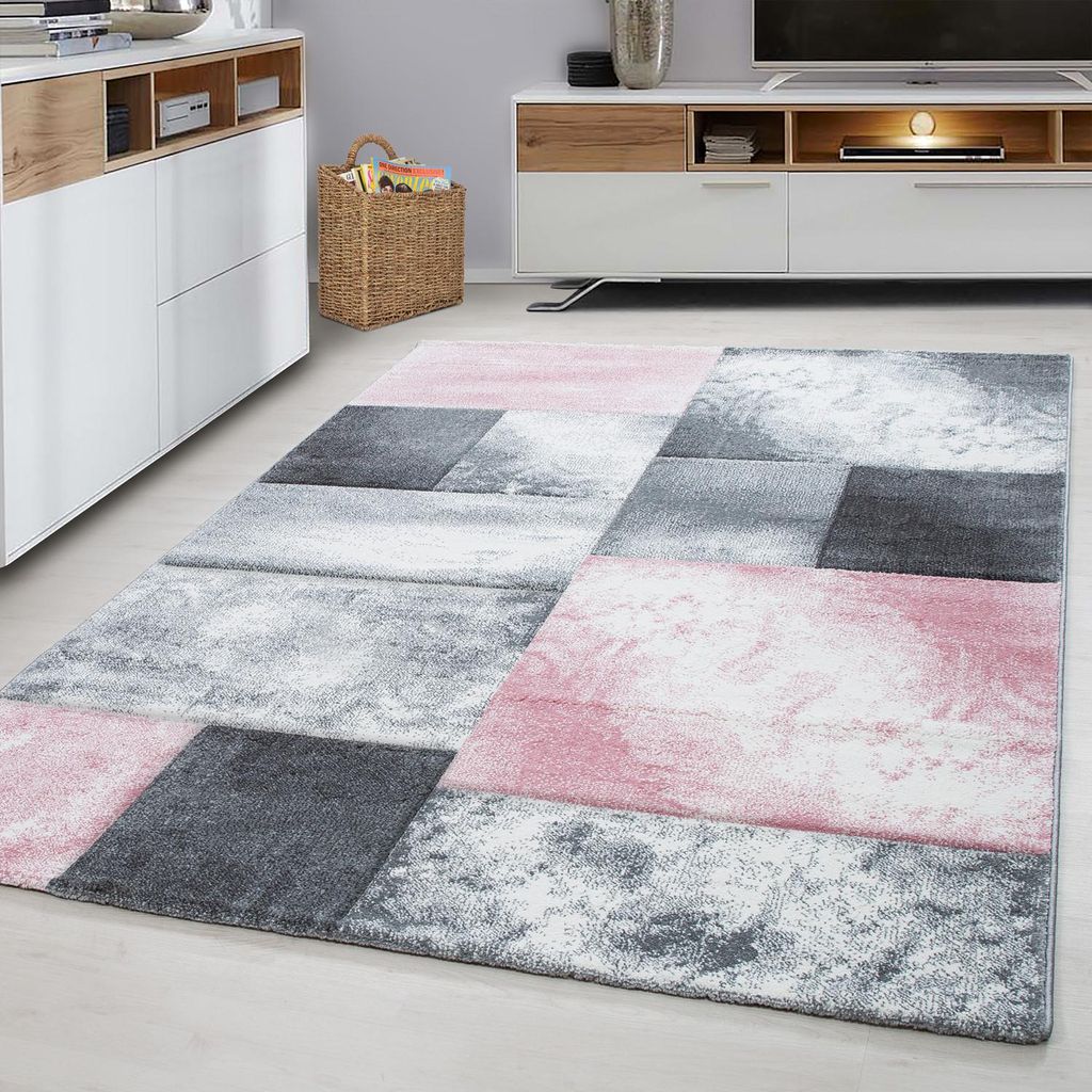 Designteppich Kariert Pflegeleicht Waschbar Strapazierfähig | Pink 80x150 cm Wohnzimmer Schlafzimmer Gekettelt | MONZA – Kadima Design