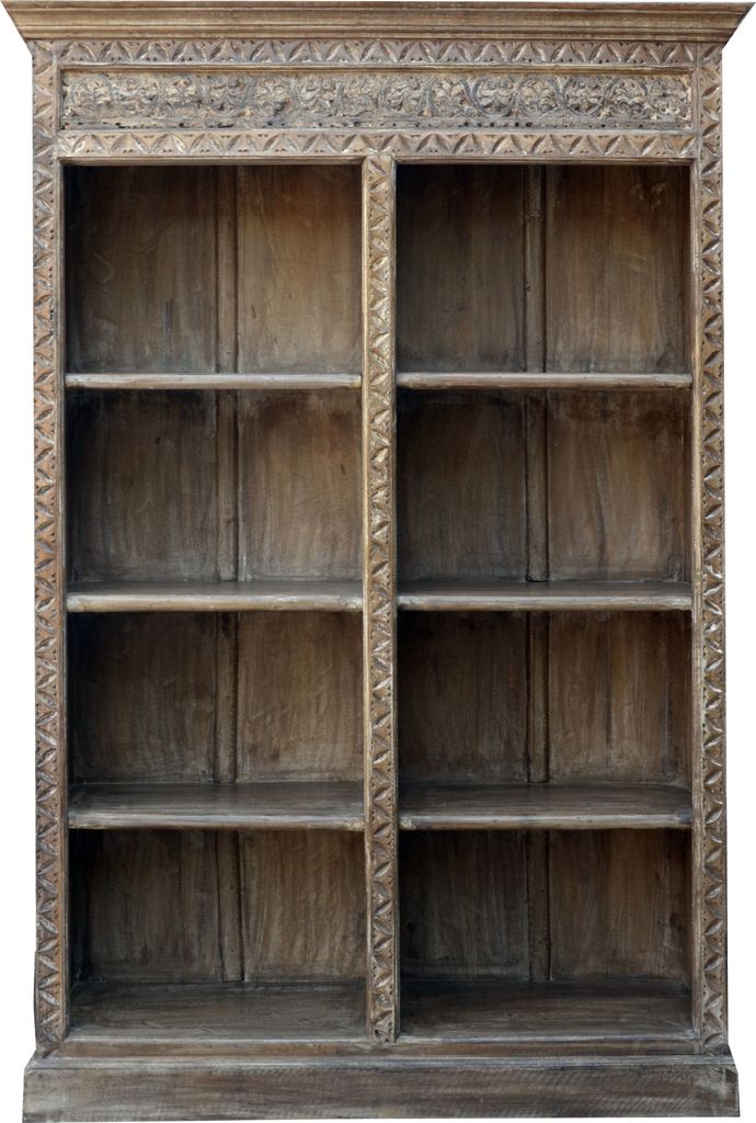 Aufwendig Verziertes Bücherregal im Vintage Look - Modell 29, Braun, Holz, 183*123*37 cm, Bücherregale & Küchenregale