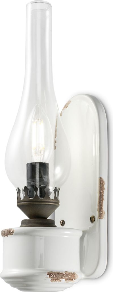 Wandlampe Glas Metall E14 H: 33 cm Weiß Shabby Antik Jugendstil