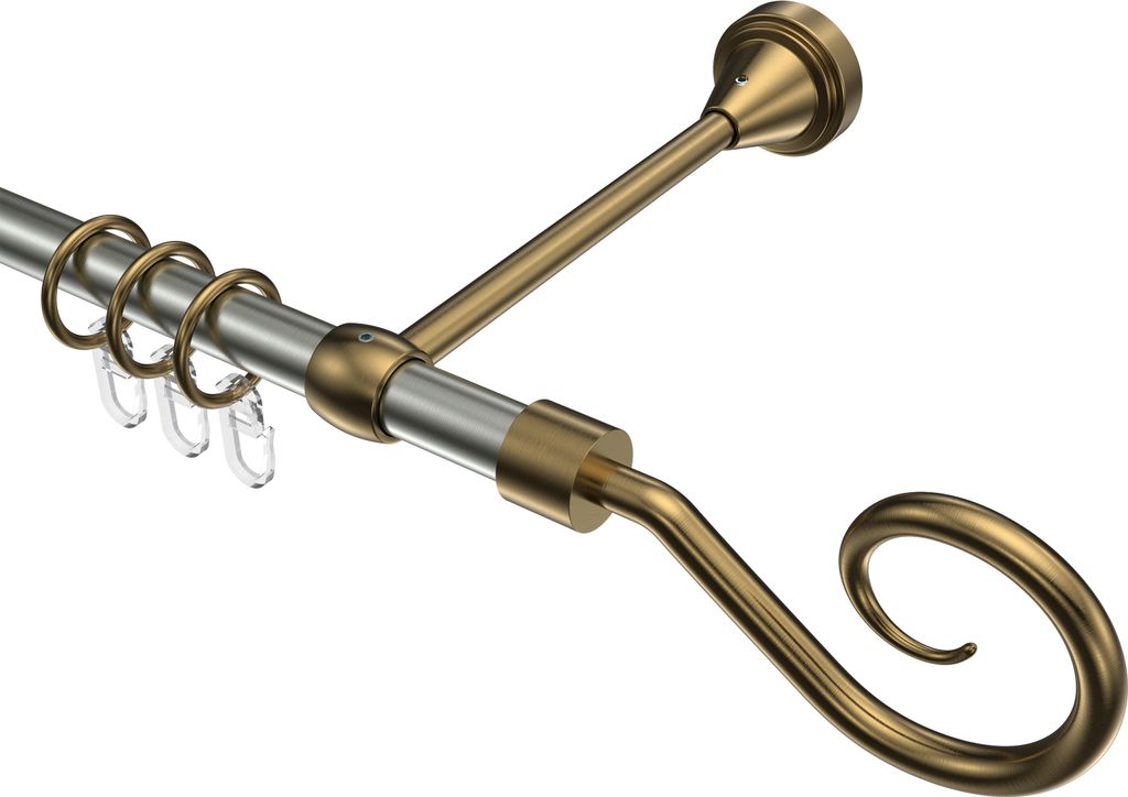 Interdeco Gardinenstange / Vorhangstange Edelstahl-Optik / Messing Antik, Typ Primus Allegra (Spirale), 16 mm Ø 1-läufig, 400 cm