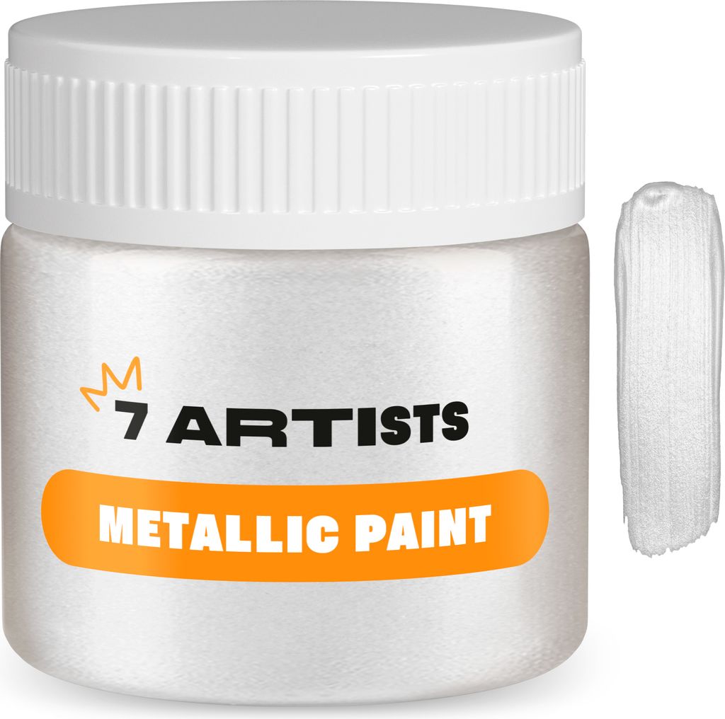 7 Artists Acrylfarbe Weiß Metallic 50 ml | Acrylfarbe Metallic - Metallic Acrylfarben für Leinwand , Papier, Steine , Holz usw.