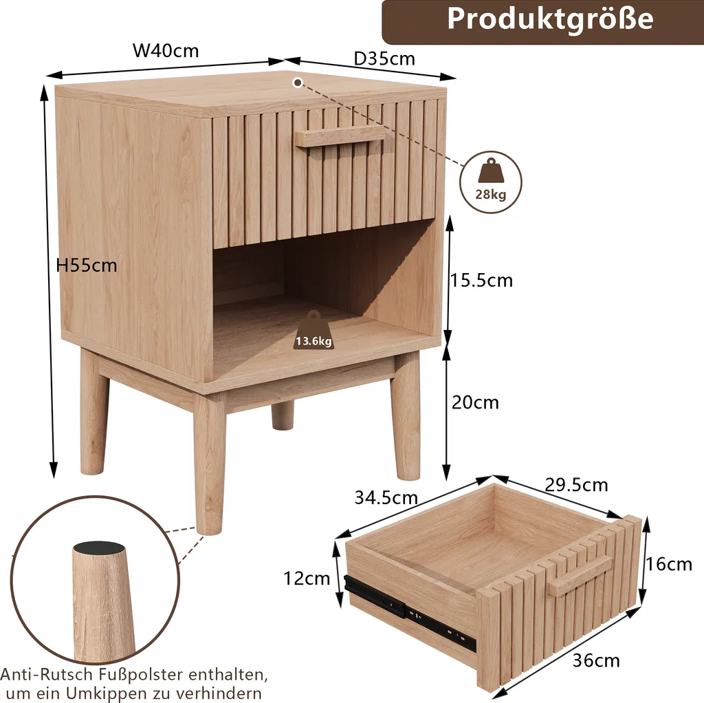 Table de Chevet Peu Encombrante avec Tiroir Chic et Compartiment Noir