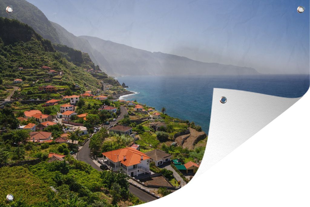 MuchoWow 90x60 cm Outdoor-Poster Gartendeko Sichtschutz Garten Poster für den Garten Die Stadt Ponta Delgada auf Madeira