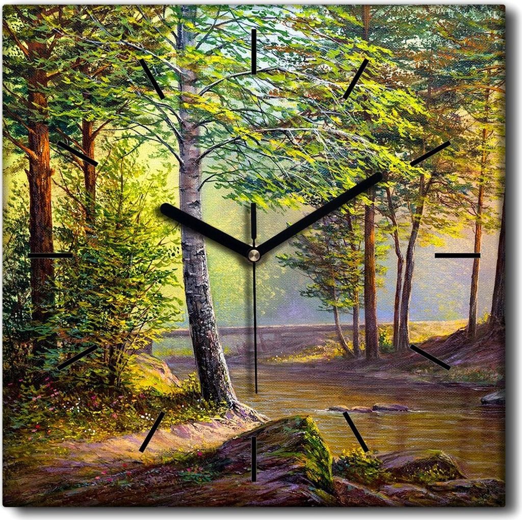Coloray Uhr auf Leinwand 30x30 cm Wand Uhr Dekoration Wohnzimmer Segeltuch schwarze Hände -Landschaftskunst Art.
