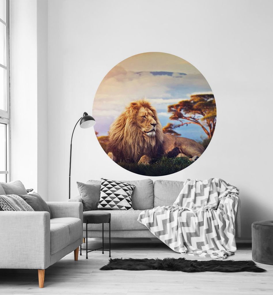 Fototapete König der Savanne rund, Material:Premium Vlies 150g/qm, Größe Tapete:195cm rund