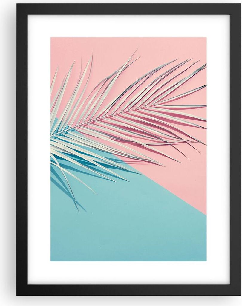 Gerahmtes Poster - Schwarzer Rahmen - Blatt Rosa Türkis - 30x40 cm - Wand Bild - Wanddeko - Wandbilder - Kunstposter - Wandposter - Bilderrahmen -...
