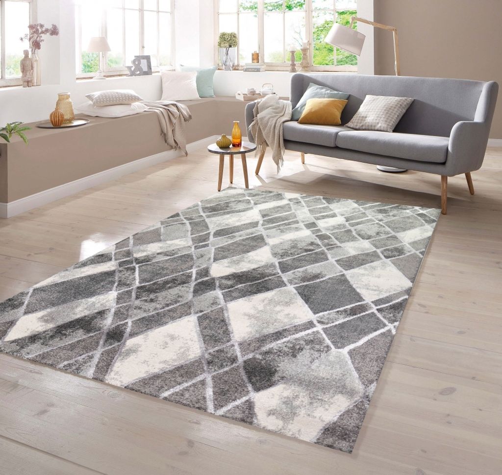 Teppich Rauten abstrakt in grau Größe - 80 x 150 cm