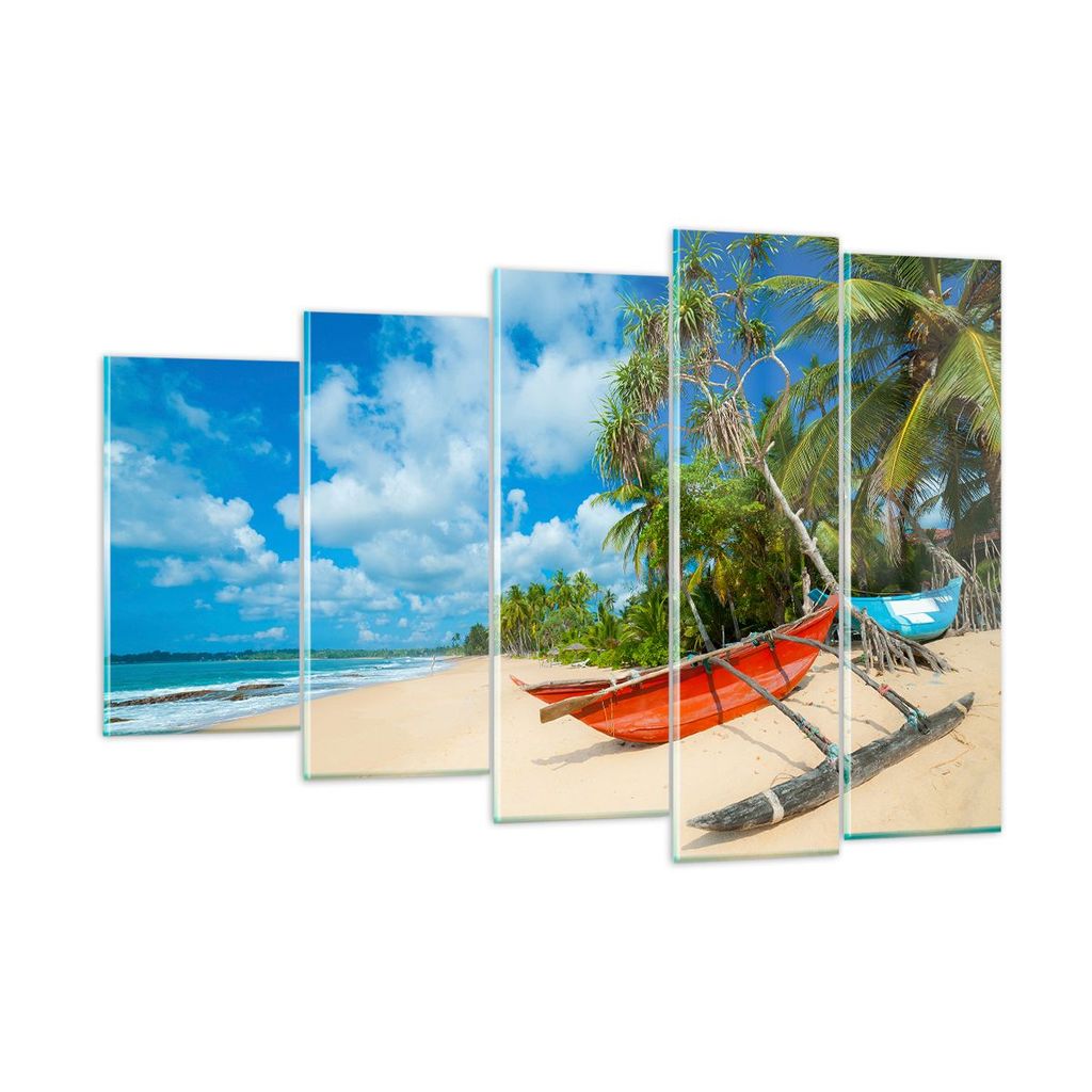 Bilder auf glas - Golf Ozean Palme Boot - 150x100cm - Glasbilder - Wandbilder - Kunstdruck - zum Aufhängen bereit - Wanddekoration aus Glas - Glas...