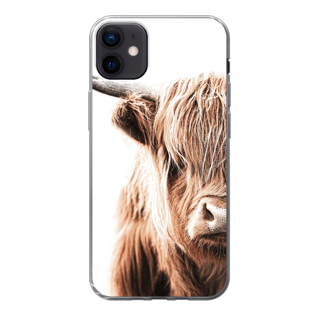 MuchoWow Handyhülle Schutzhülle Hülle für iPhone 12 mini Schottischer Highlander - Kuh - Tiere Silikon Softcase Handy Hülle - Bild