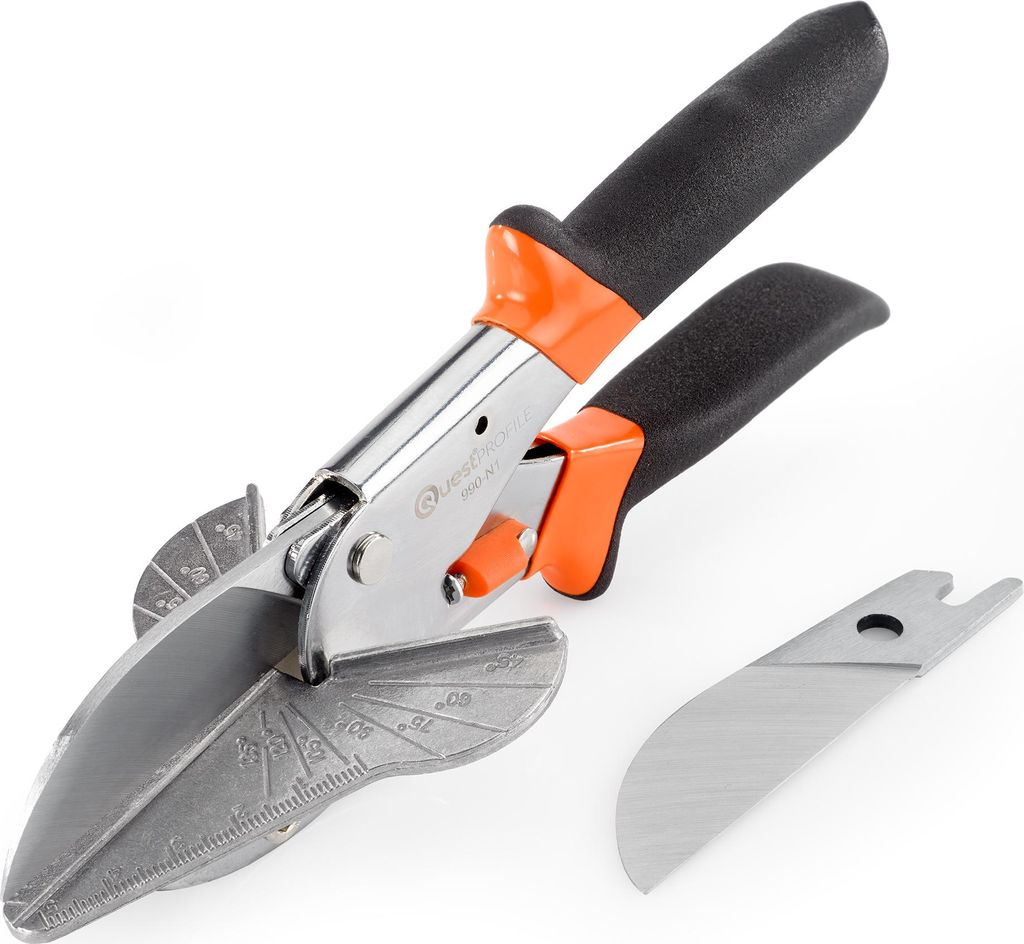 QUEST Gehrungsschere, Schere zum Winkelschneiden von PVC, Gummi, Holz, verstellbar von 45 bis 135 Grad, N1,
