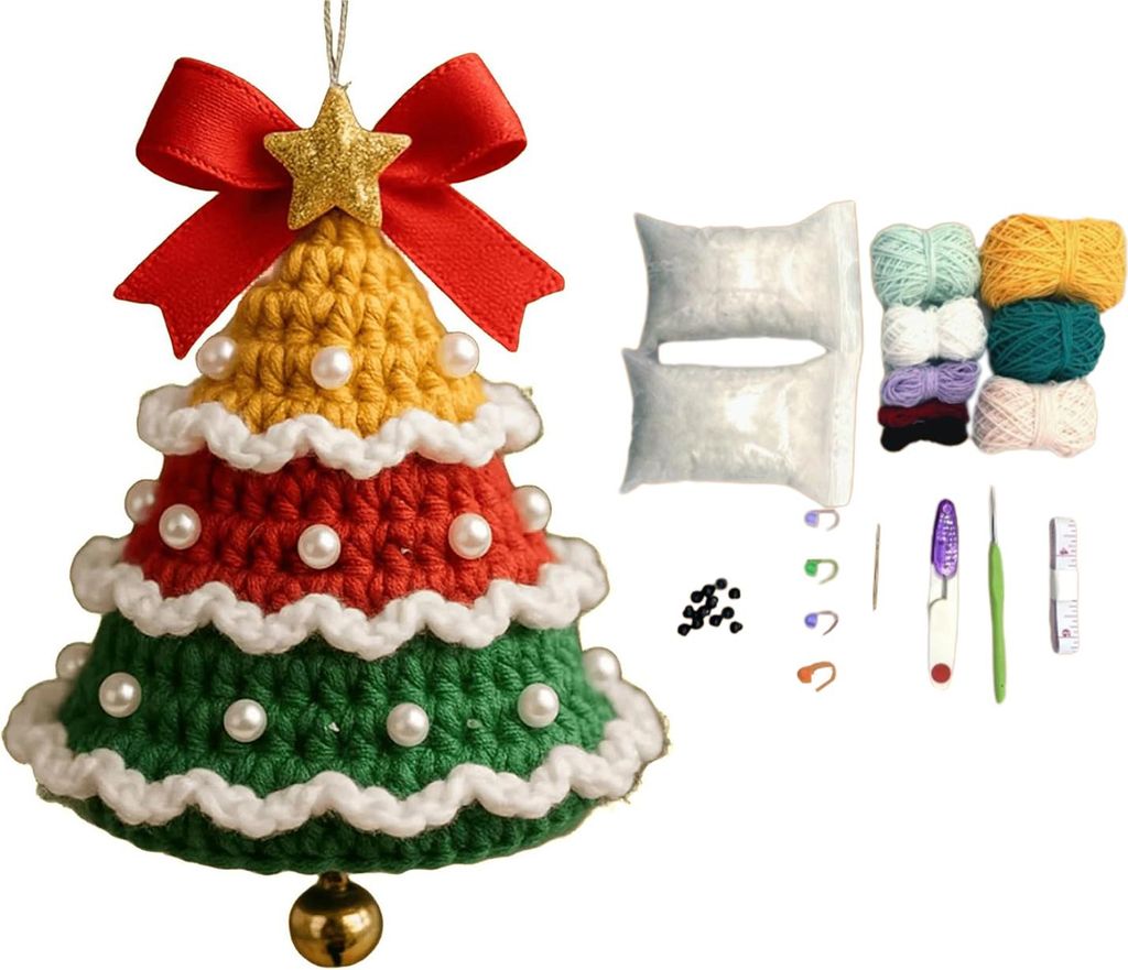 DIY gestricktes Weihnachtsmann-Glocken-Ornament, handgefertigte Weihnachtsbaumdekoration, Feiertags-Häkelzubehör für Bastelliebhaber